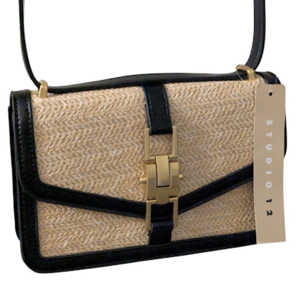 Studio 12 Natural Woven Mini Crossbody Shoulder Strap Women's Handbag Purse NWT
